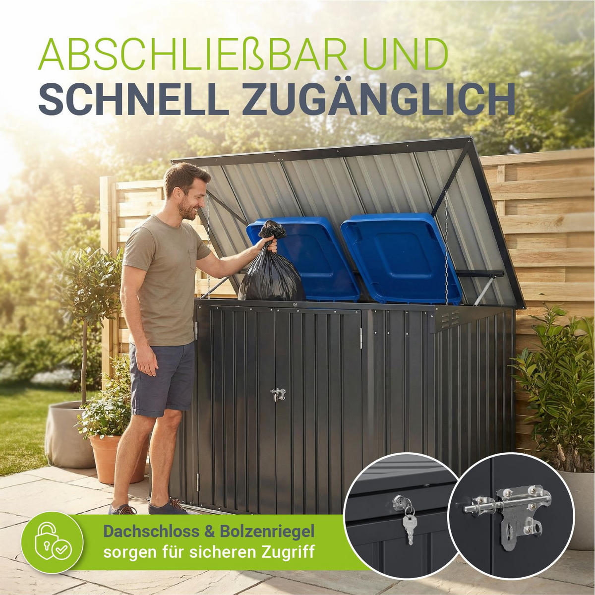 MÜLLTONNENBOX Namur Grau - Anthrazit, Metall (200/128/105cm) - Juskys