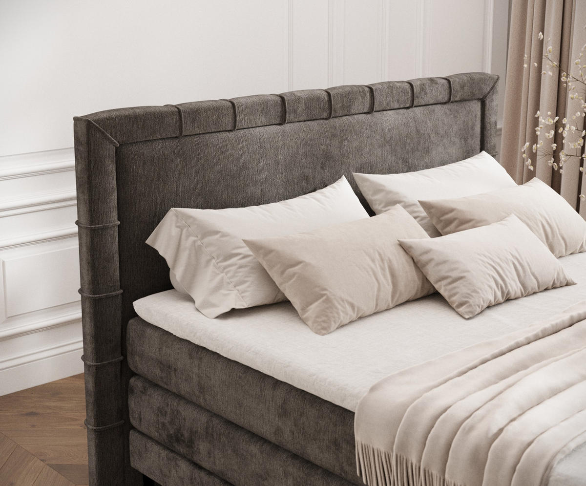 BOXSPRINGBETT Rimini Dunkeblraun 160/200 cm mit Matratze und Topper - Dunkelbraun/Schwarz, Holz/Holzwerkstoff (160/200cm) - Maison de Reve