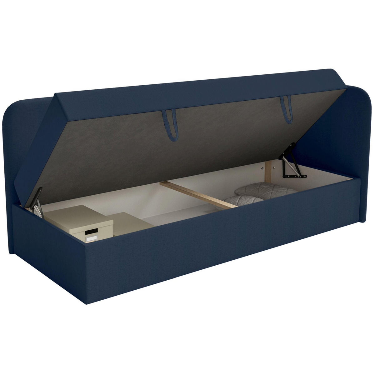 JUGENDBETT Calmmo Dunkelblau mit Chenille-Bezug, Kopfteil rechts - Dunkelblau, Textil (90/200cm) - Selsey