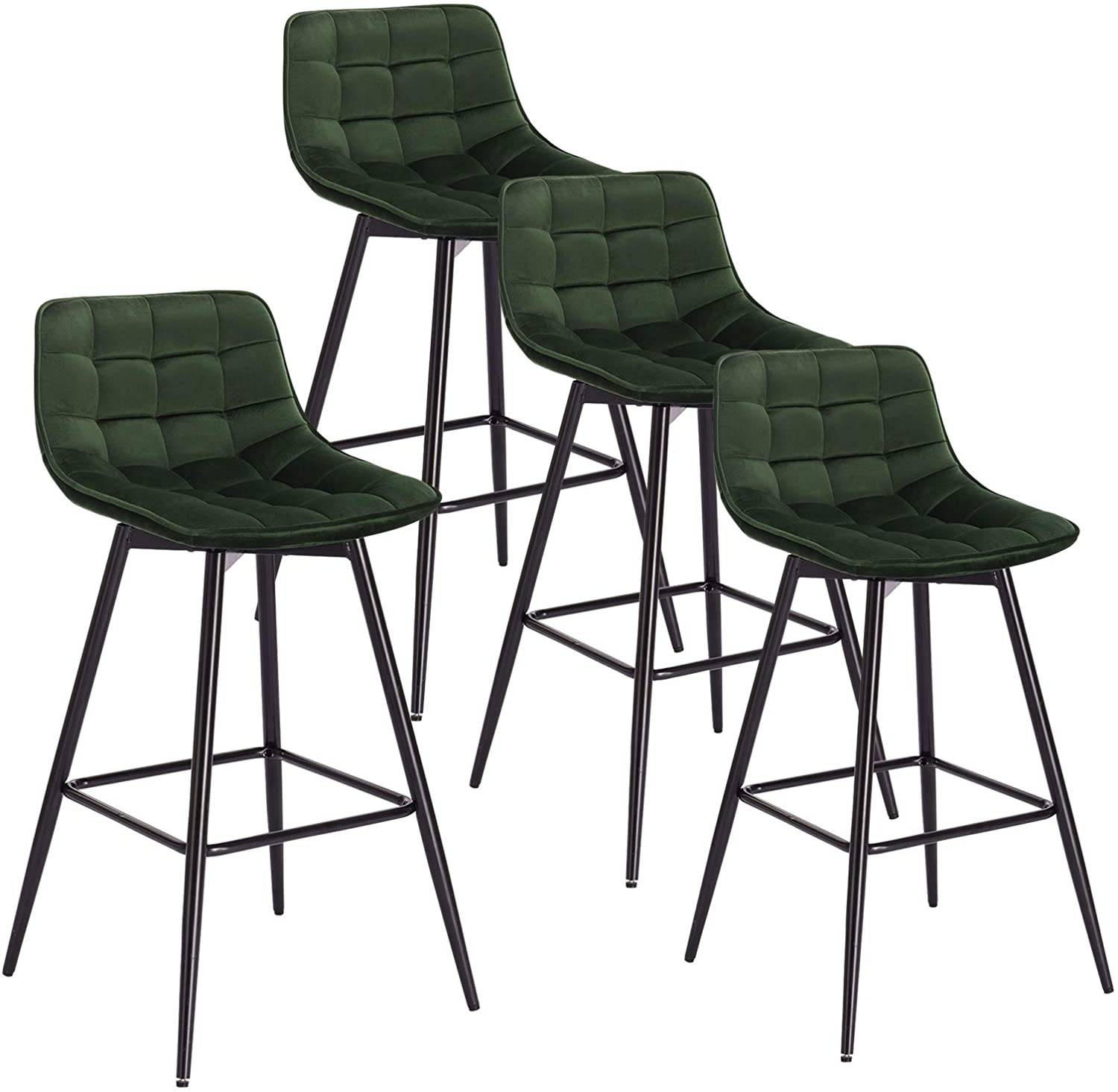 BARHOCKER 4er Set, Fußstütze, Samt, Dunkelgrün - Dunkelgrün/Schwarz, Textil/Metall (43/88/35.5cm) - Woltu