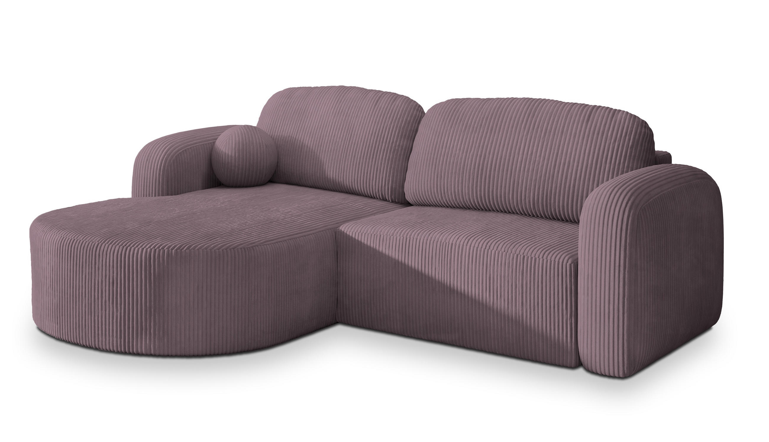 ECKSOFA AMILIA P L-S Lila Kordstoff mit Schlaffunktion - Lila, Holz (263/174cm) - MASSENO