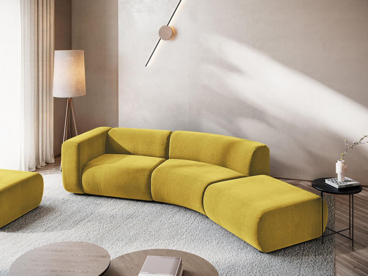 4-SITZER-SOFA Chenille Stoff Gelb - Currygelb/Gelb, Kunststoff/Textil (335/70/166cm) - Makamii