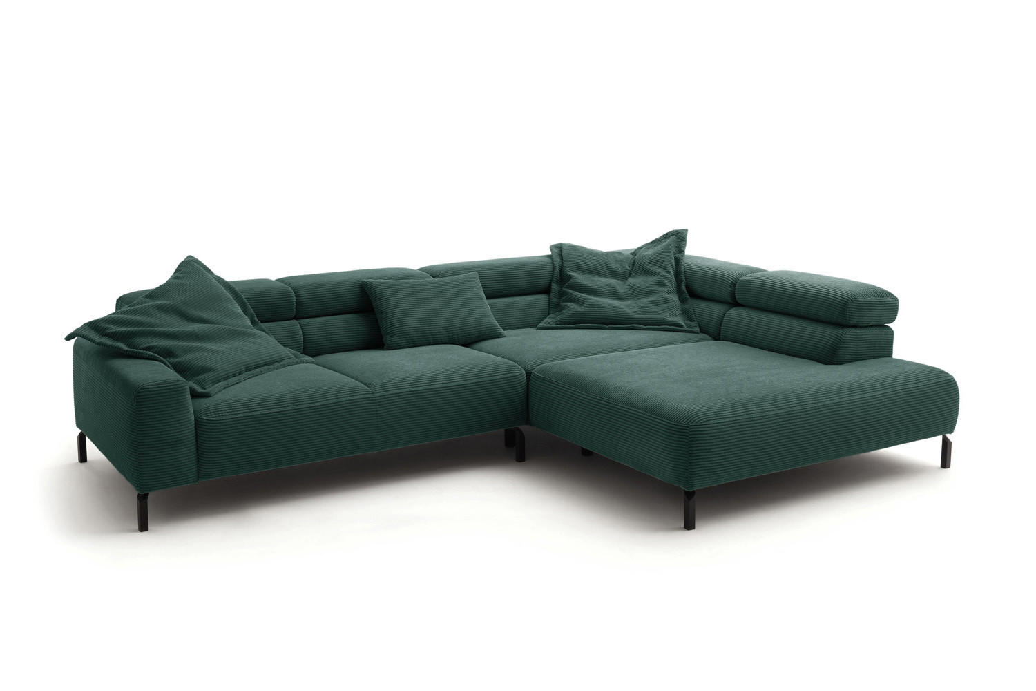 ECKSOFA DELIA Smaragdgrün Cord - Smaragdgrün/Schwarz, Textil/Metall (276/219cm) - KAWOLA