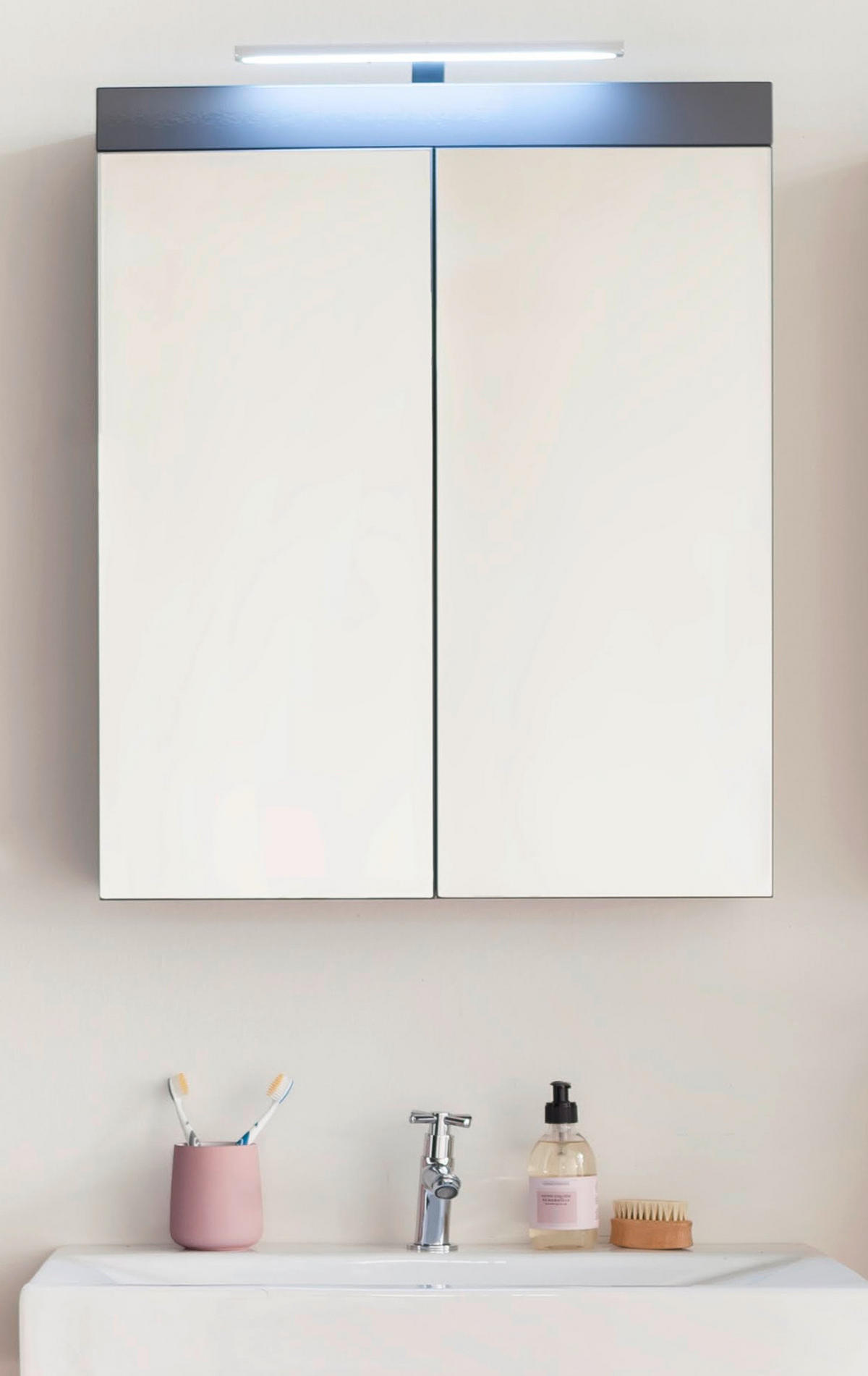 SPIEGELSCHRANK grau Hochglanz 60 x 77 cm 2-türig, inklusive Beleuchtung - Grau, Glas/Holzwerkstoff (60/77/17cm) - Top.Furn