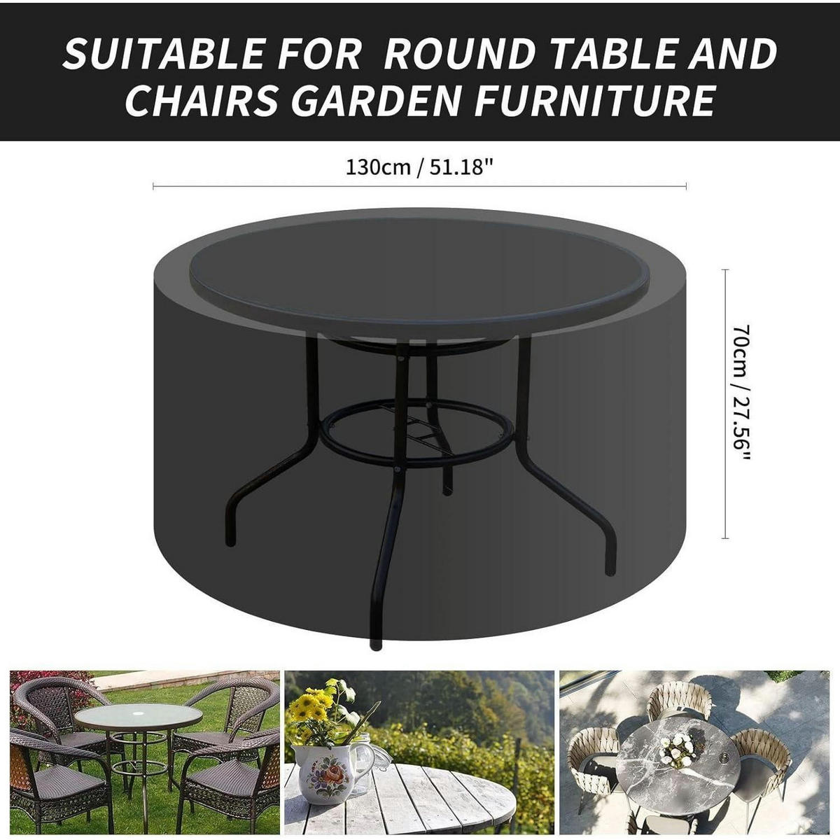 GARTENTISCH Abdeckung rund 130 x 70 cm Schwarz - Schwarz, Textil (130/71/130cm)