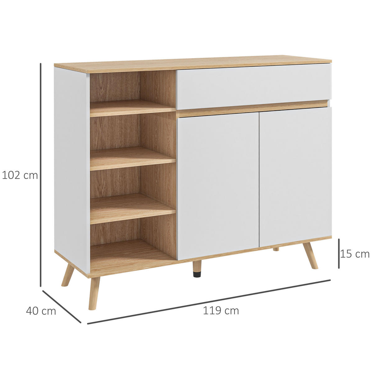 SIDEBOARD Weiß und Naturfarben, 119/40/102 cm - Weiß, Holz (119/102/40cm) - PANGIVO