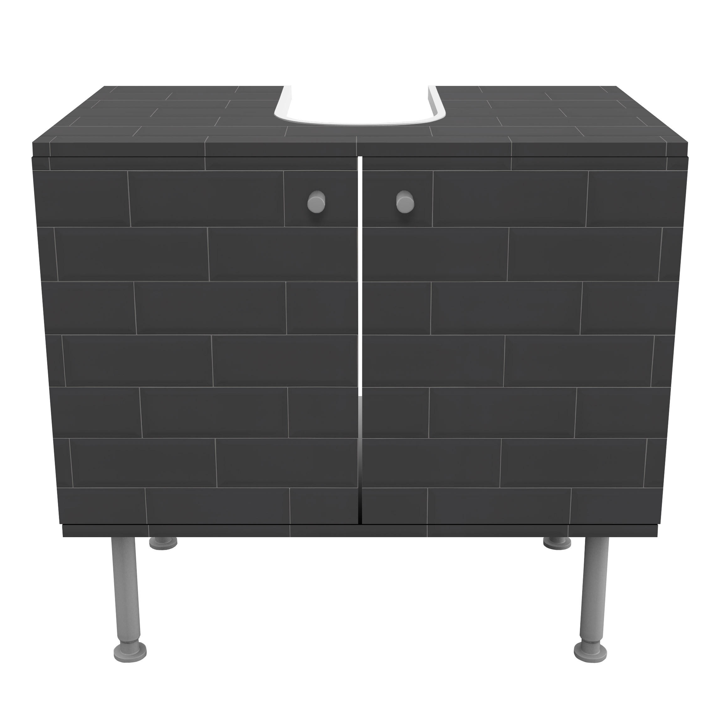 WASCHBECKENUNTERSCHRANK Keramikfliesen anthrazit 60/55/35 cm - Schwarz, Holzwerkstoff (60/55/35cm) - Bilderwelten