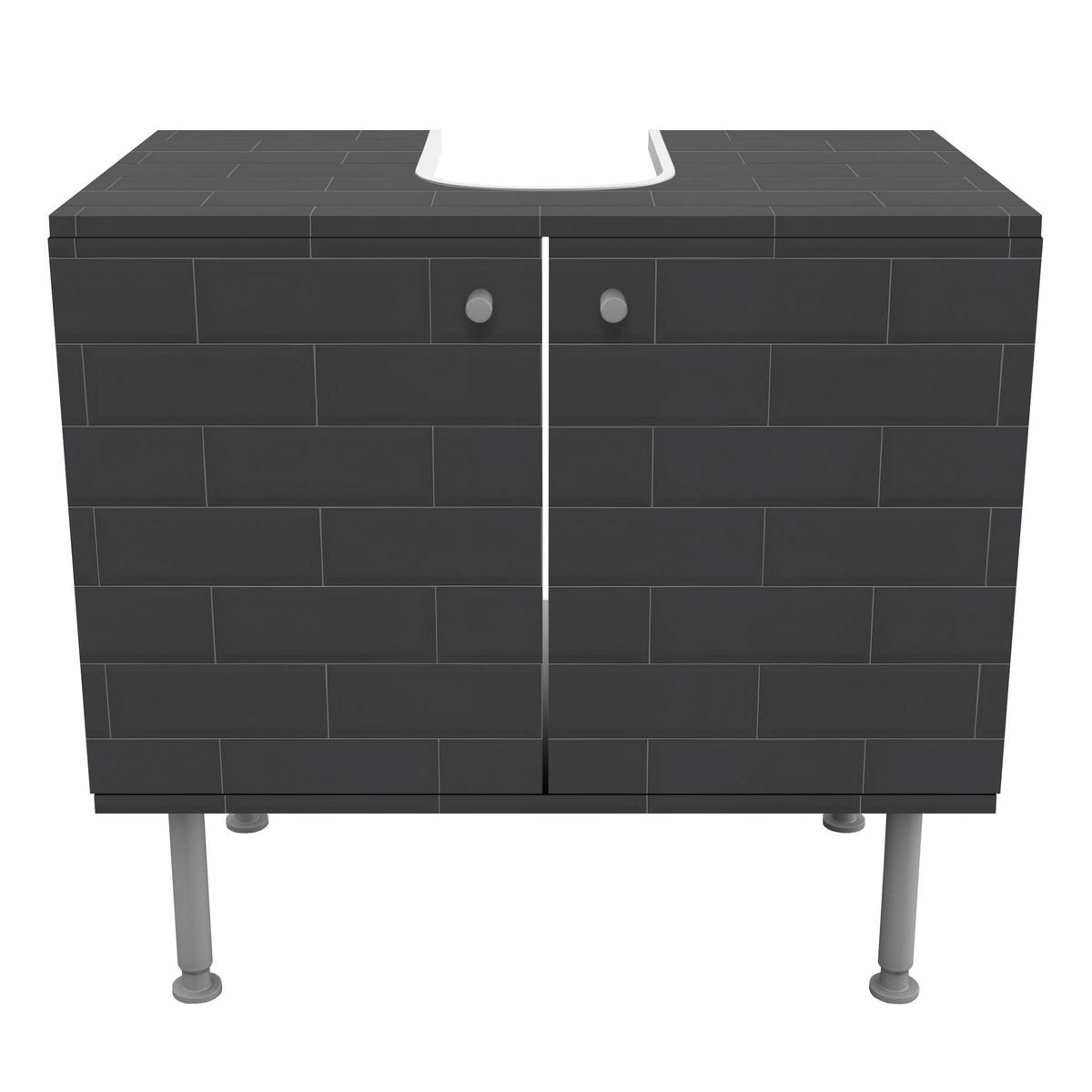 WASCHBECKENUNTERSCHRANK Keramikfliesen anthrazit 60/55/35 cm - Schwarz, Holzwerkstoff (60/55/35cm) - Bilderwelten