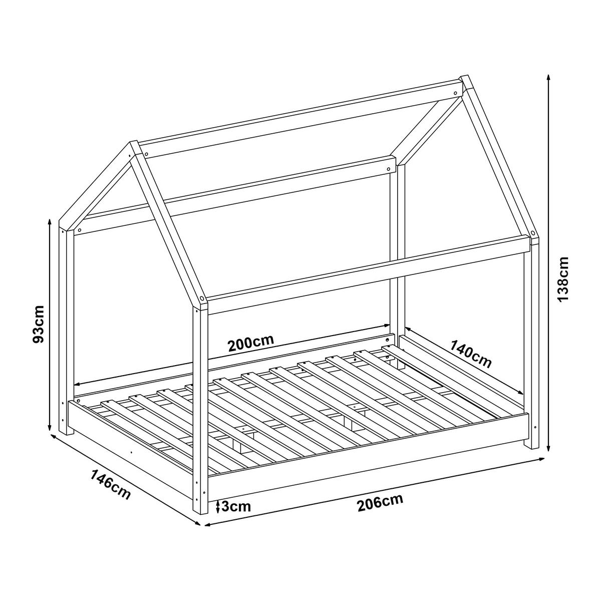 HAUSBETT Cerro - Grau, Holz (140/200cm) - [en.casa]