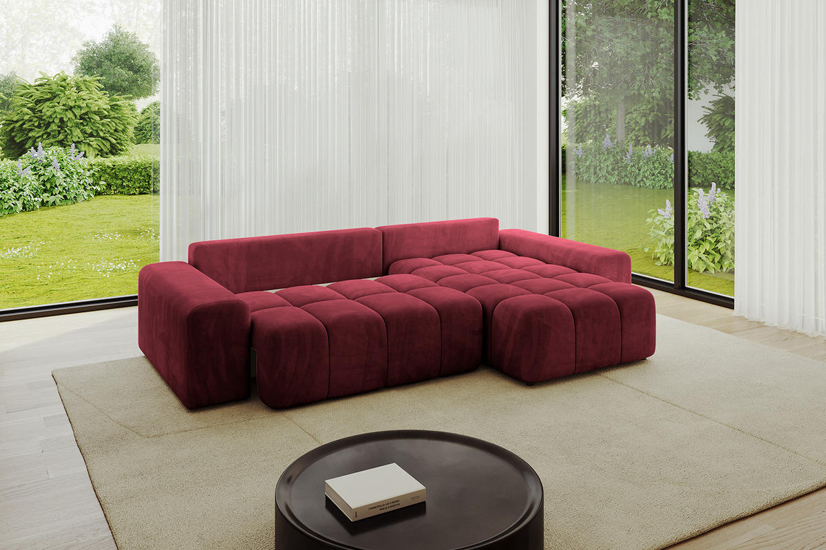 ECKSOFA Ottomane rechts ENIL-L 297x189x68 Bordeaux Velours - Bordeaux, Holzwerkstoff/Kunststoff (189/297cm) - ALTDECOR