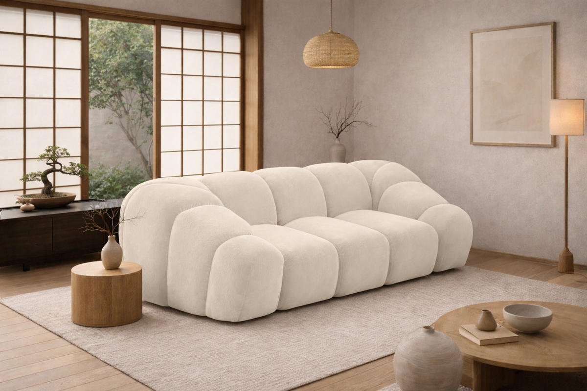 SOFA 2-Sitzer modular, Veloursstoff Bluvel, Creme, CROISSANT - Creme, Holz (200/72/115cm) - Kaiser Möbel