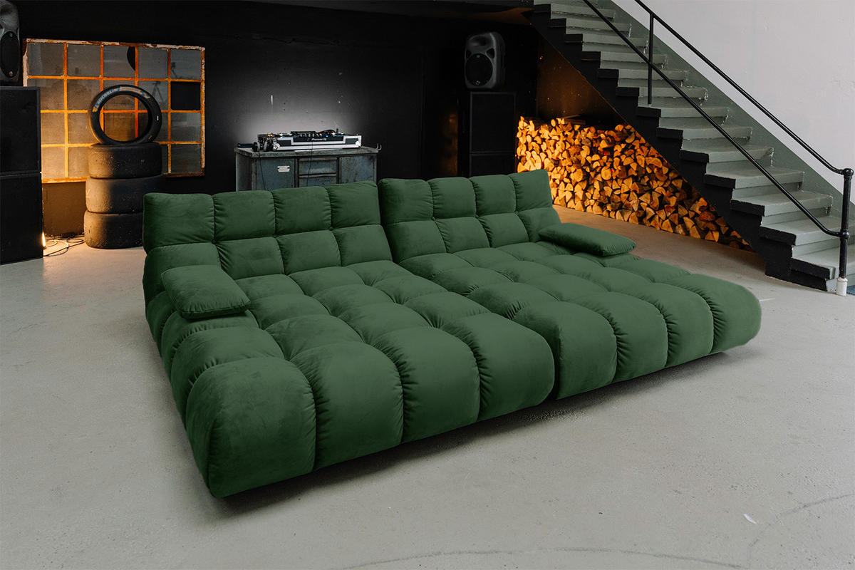 BIG SOFA VIVIEN Smaragdgrün Velvet - Smaragdgrün/Schwarz, Kunststoff/Textil (296/85/178cm) - KAWOLA
