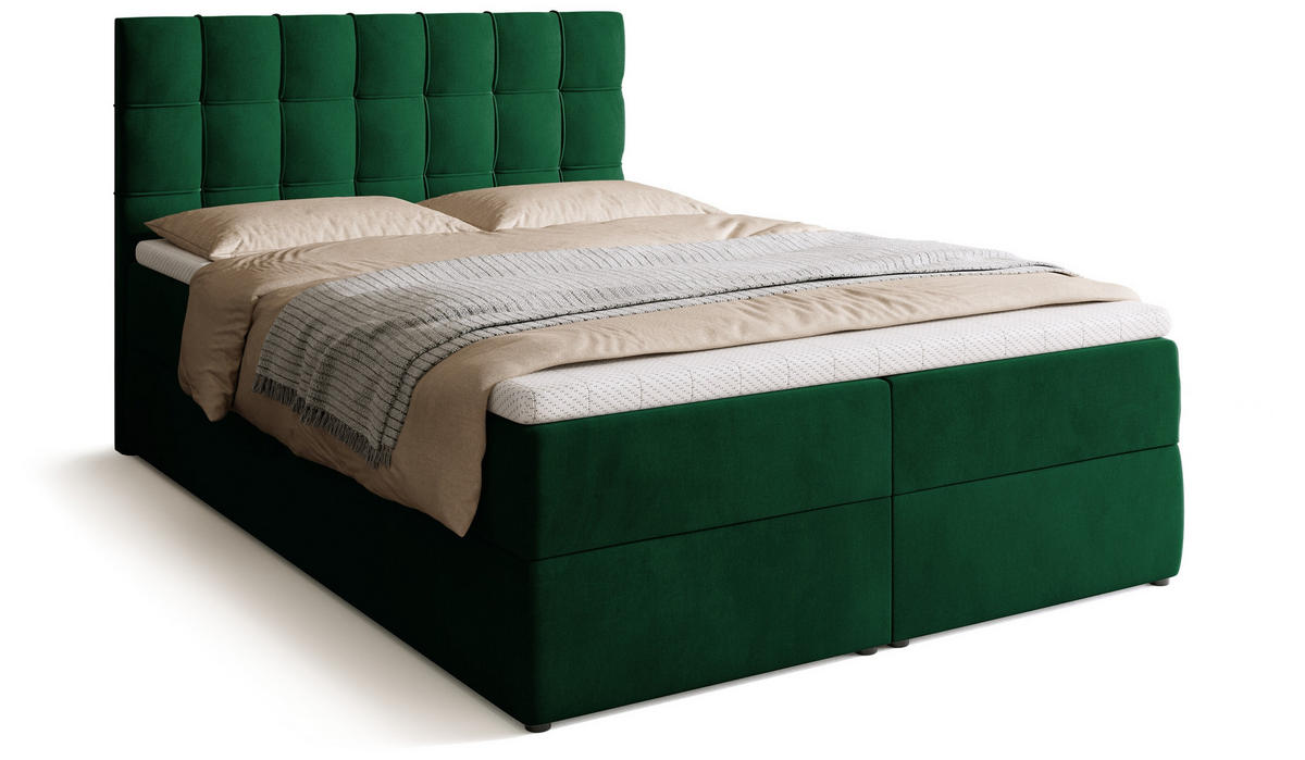 BOXBETT Detroit mit Topper 140/200 Grün - Grün, Holzwerkstoff/Textil (140/200cm) - Bromarkt