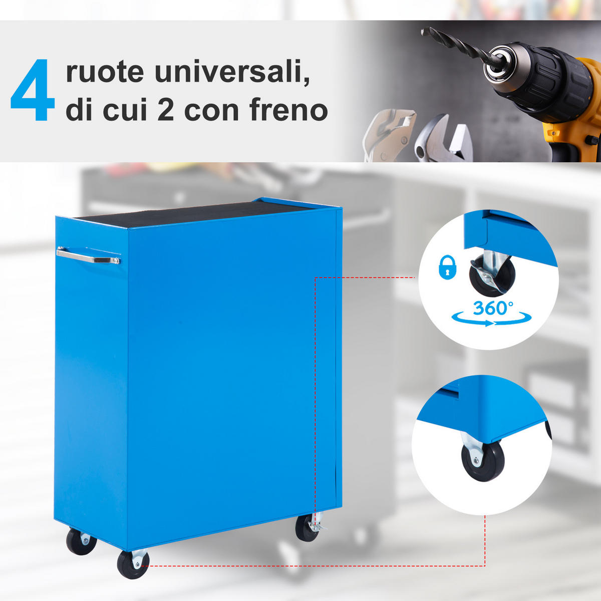 WERKZEUGWAGEN, Wagen mit Schublade, 61,5 x 33 x 82,5 cm, Blau - Multicolor, Kunststoff (33/82.5/61.5cm) - FORIOUS