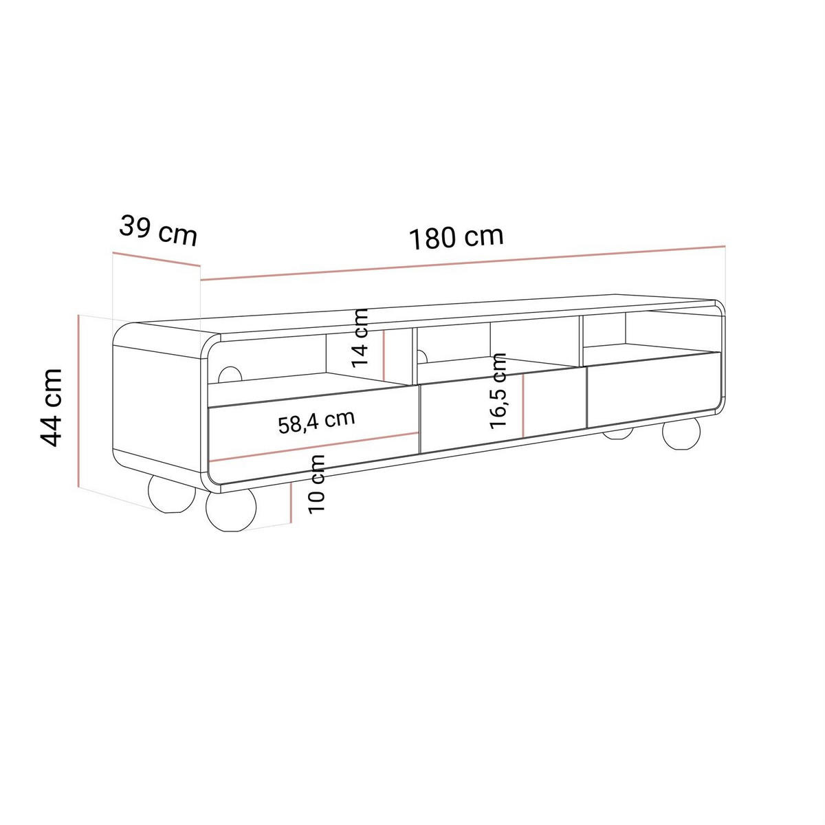 TV-SCHRANK OLIVIO 180 cm mit Schubladen - Kaschmir, Holzwerkstoff (180/44/39cm) - Lookway