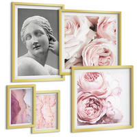 BILDER SET 5er Set - 50x50 cm & 20x30 cm & 40x60 cm Goldrahmen - Pfingstrosenskulptur einer Frau - Goldfarben, Kunststoff (40/60cm) - TULUP