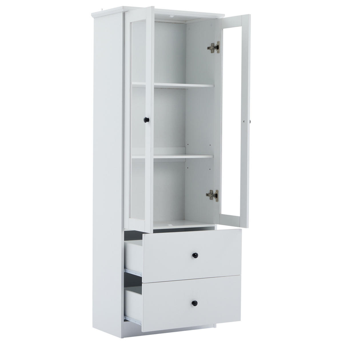 VITRINE 60/35,5/165 cm in Weiß matt mit LED-Beleuchtung und 2 Schubladen - Weiß, Holzwerkstoff (60/165/35.5cm) - Flora Grace