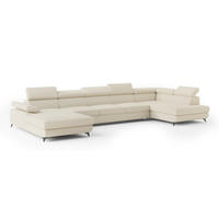 WOHNLANDSCHAFT MONTIVA Creme Boucle-Stoff mit Schlaffunktion - Creme, Holz (410/89/190cm) - MASSENO