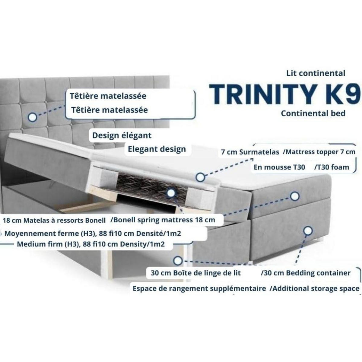 BOXBETT mit Bettkasten Trinity K-9 Bonellfederkern - Silberfarben, Holz/Holzwerkstoff (140/200cm) - Best For Home