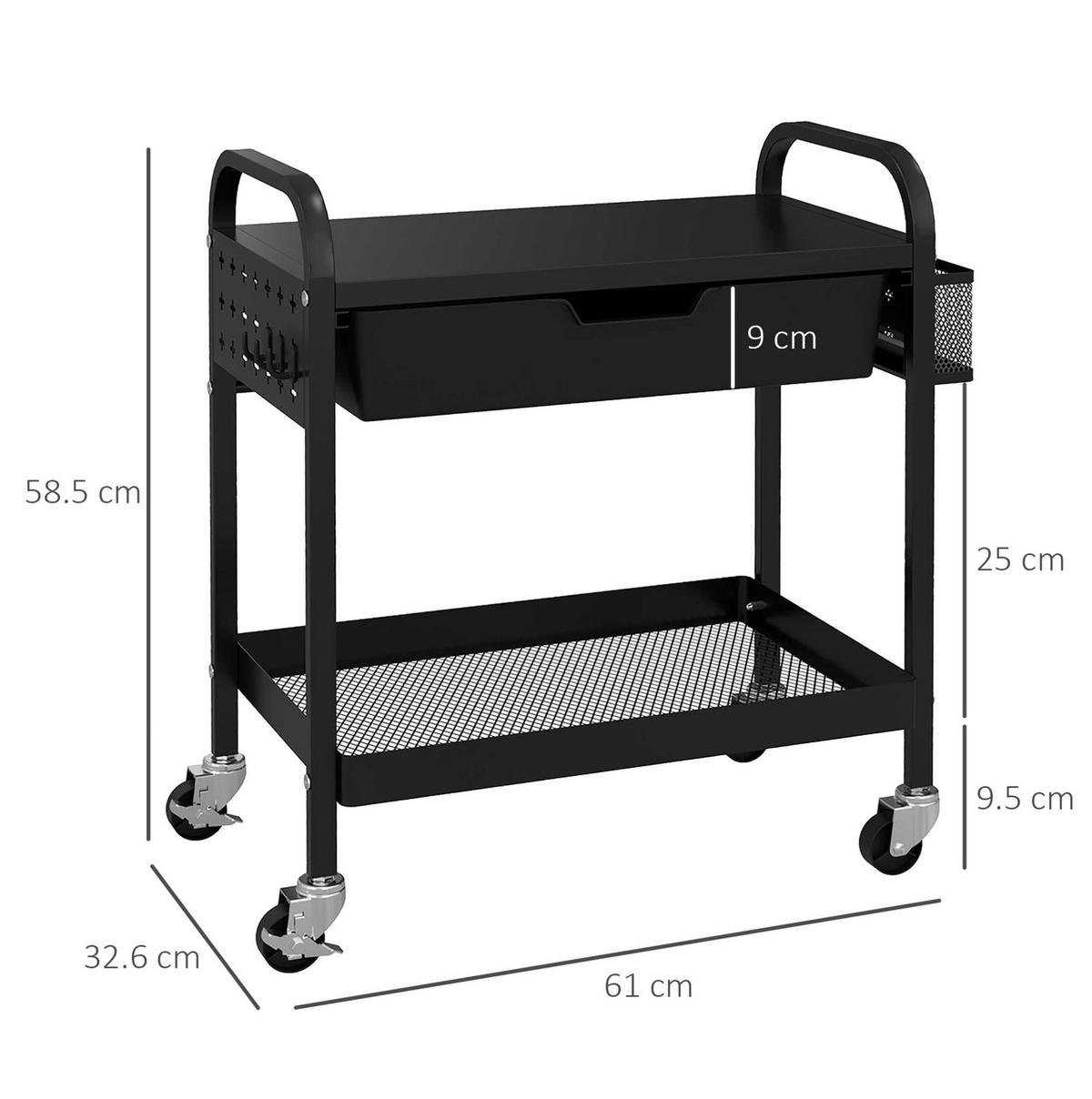 ROLLWAGEN mit Schublade und Ablage 61 x 32,6 x 58,5 cm Schwarz - Schwarz, Kunststoff (32.6/58.5/61cm) - Beauniv
