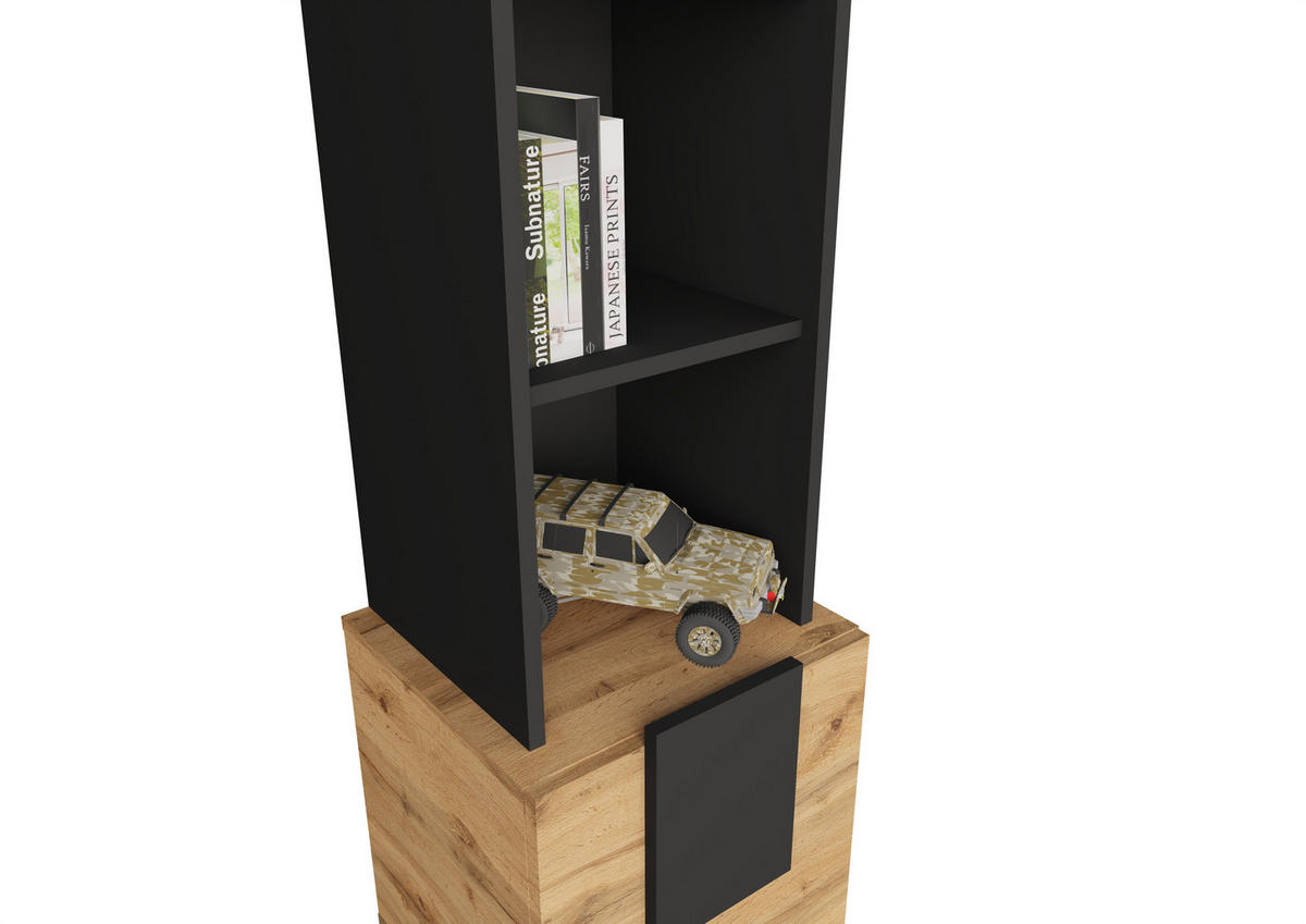 HIGHBOARD TORINO Hängend + Stehend, Mattes Finish, Schwarz + Eiche Wotan - Eiche Wotan/Schwarz, Holzwerkstoff/Kunststoff (39/172/35cm) - Komodee
