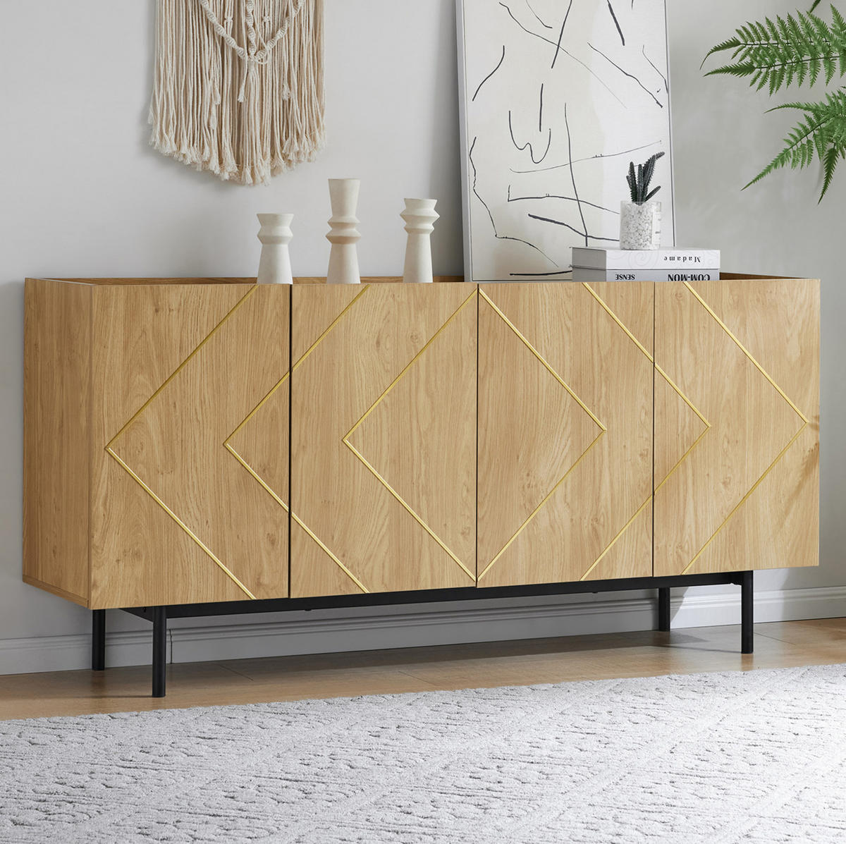 SIDEBOARD in Natur 160x40x78 cm mit 4 Türen und verstellbaren Einlegeböden - Naturfarben, Holzwerkstoff (40/78/160cm) - IVMEU