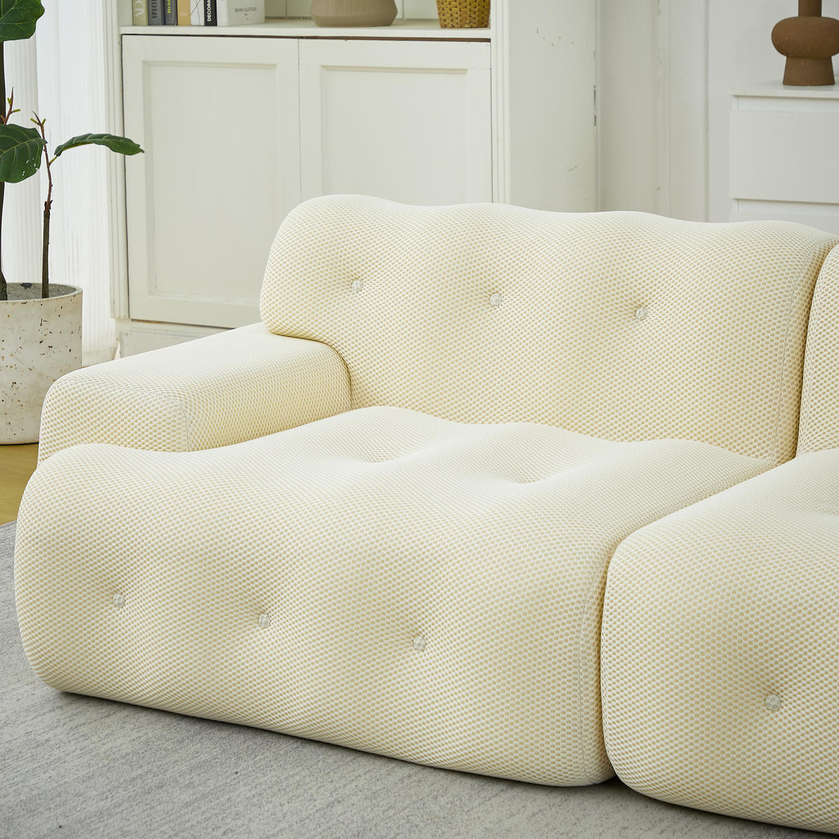 2-SITZER SOFA Beige mit Armlehnen und Knopfverzierung - Beige, Textil (224/66/104cm) - WISHDOR