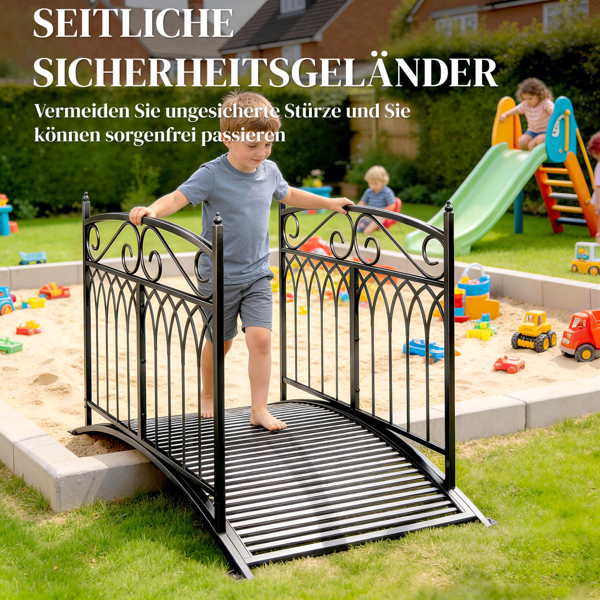 GARTENBRÜCKE Metall Schwarz - Schwarz, Metall (135.5/74/91cm) - Outsunny