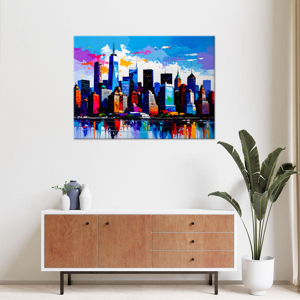 LEINWANDBILD New York Manhattan Panorama 60x40cm - Multicolor, Textil (60/40cm) - Feeby