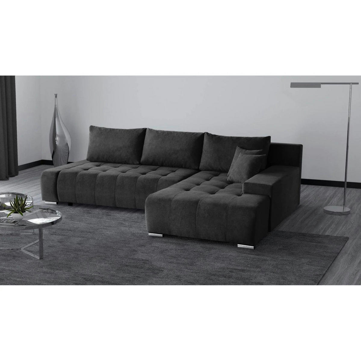 ECKSCHLAFSOFA Draco L Anthrazit - Anthrazit/Schwarz, Textil/Metall (267/186cm) - Beautysofa
