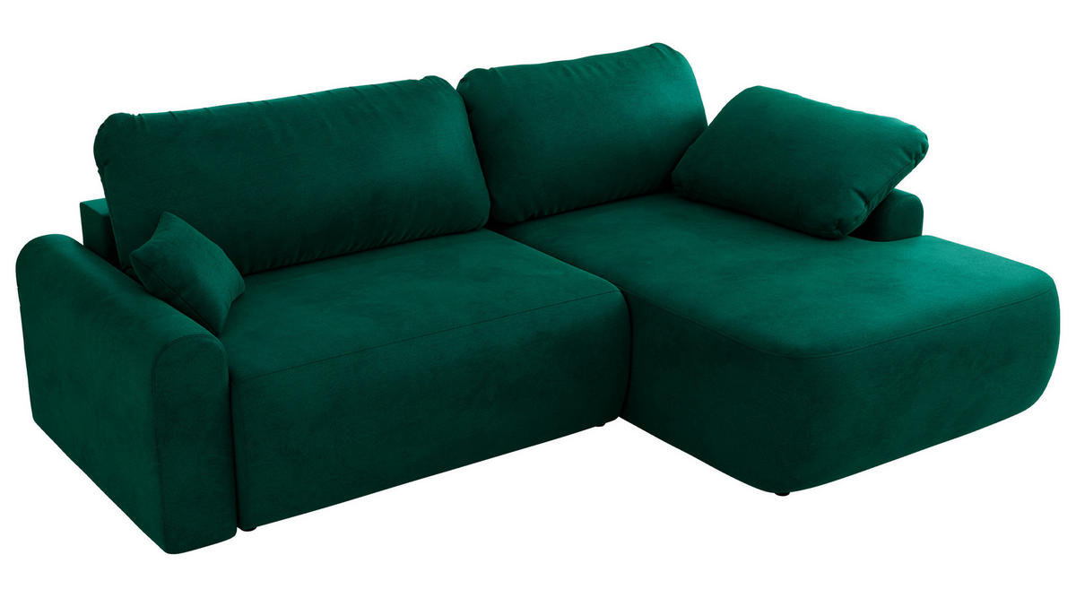 ECKSCHLAFSOFA CUBO L Dunkelgrün Velvet - rechts - Dunkelgrün/Schwarz, Kunststoff/Textil (187/273cm) - MKS