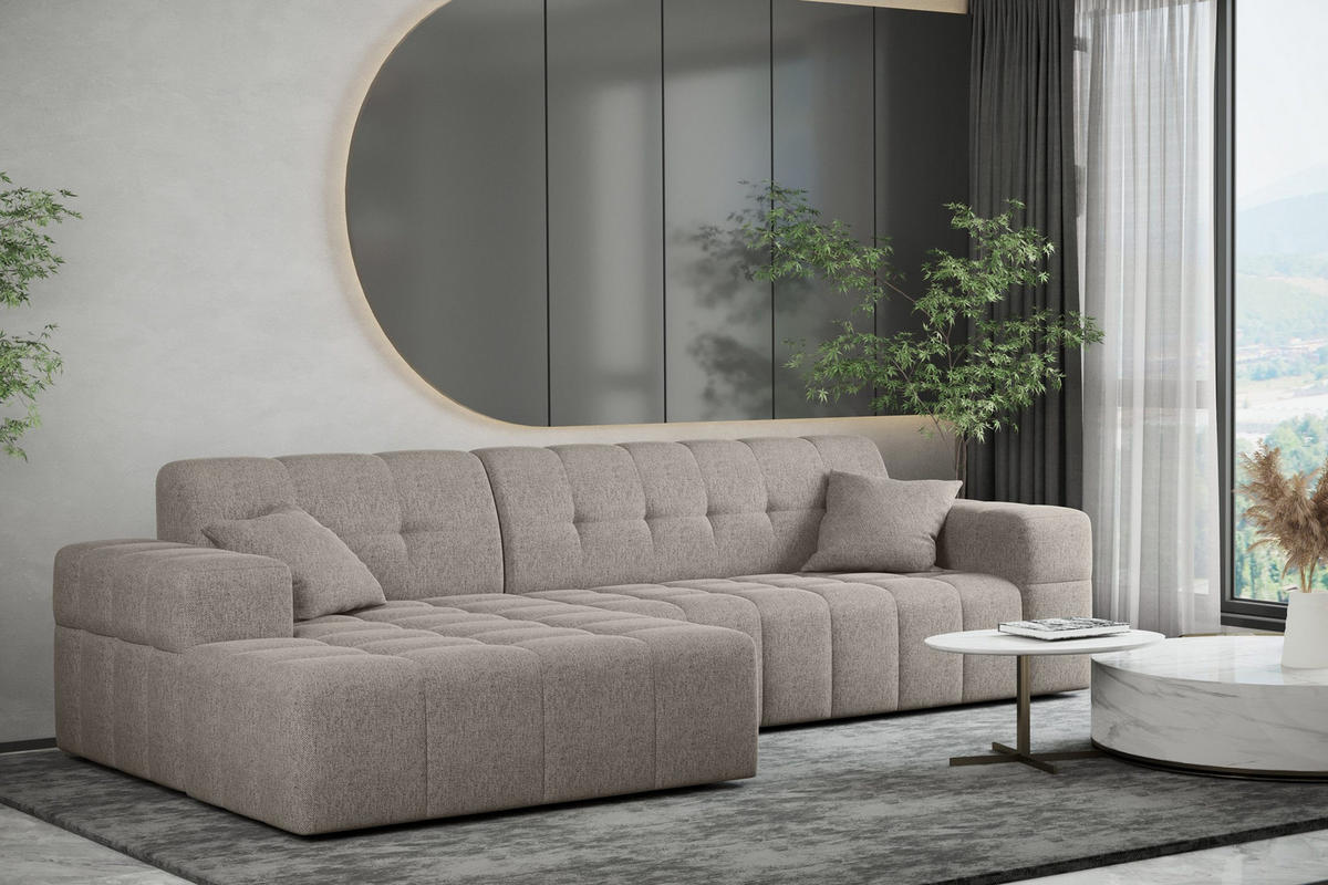 ECKSOFA L-Form NIMES Stoff Verita Warmbeige Links - Cappuccino, Holz (168/256cm) - Kaiser Möbel