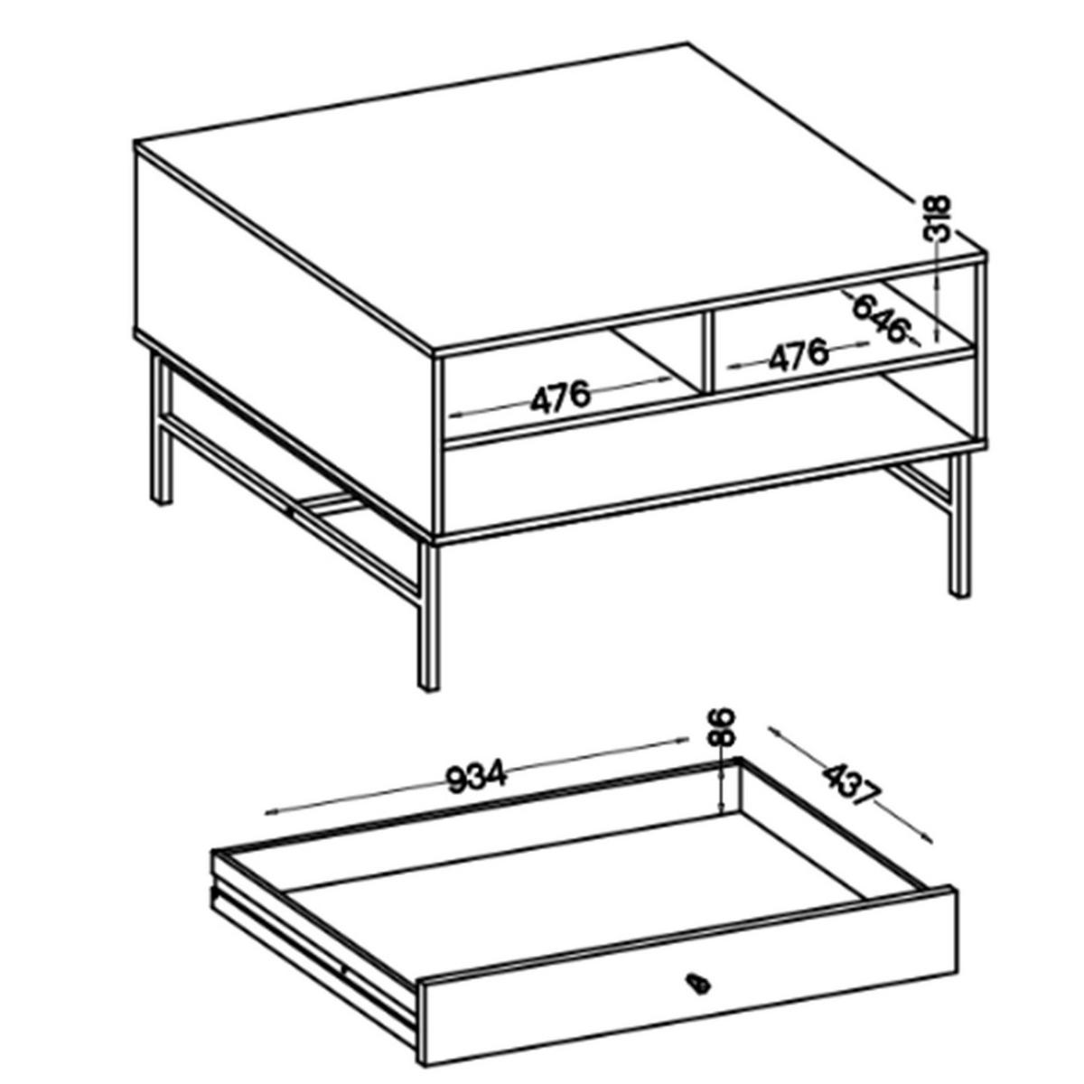 COUCHTISCH Oktio Schwarz-Graphit 100 cm - Goldfarben/Schwarz, Holzwerkstoff/Metall (65/100.2/50cm) - Selsey