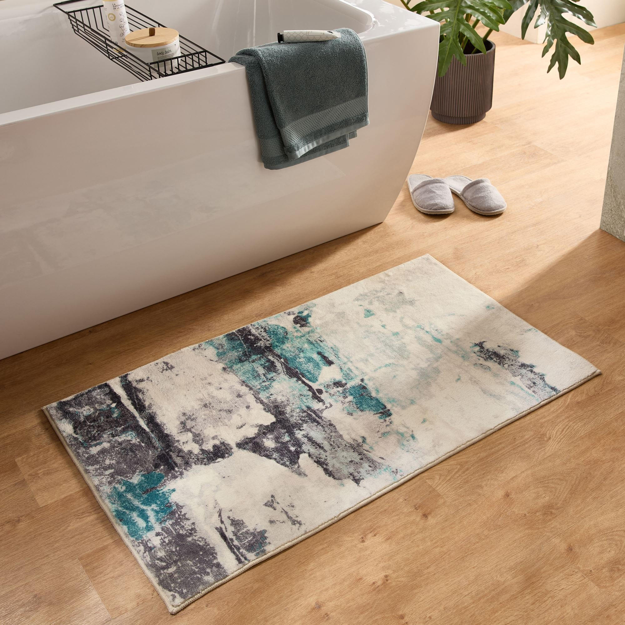 BADTEPPICH Ariella Grau 60x100 cm - Türkis, Textil (60/100cm) - Gino Falcone