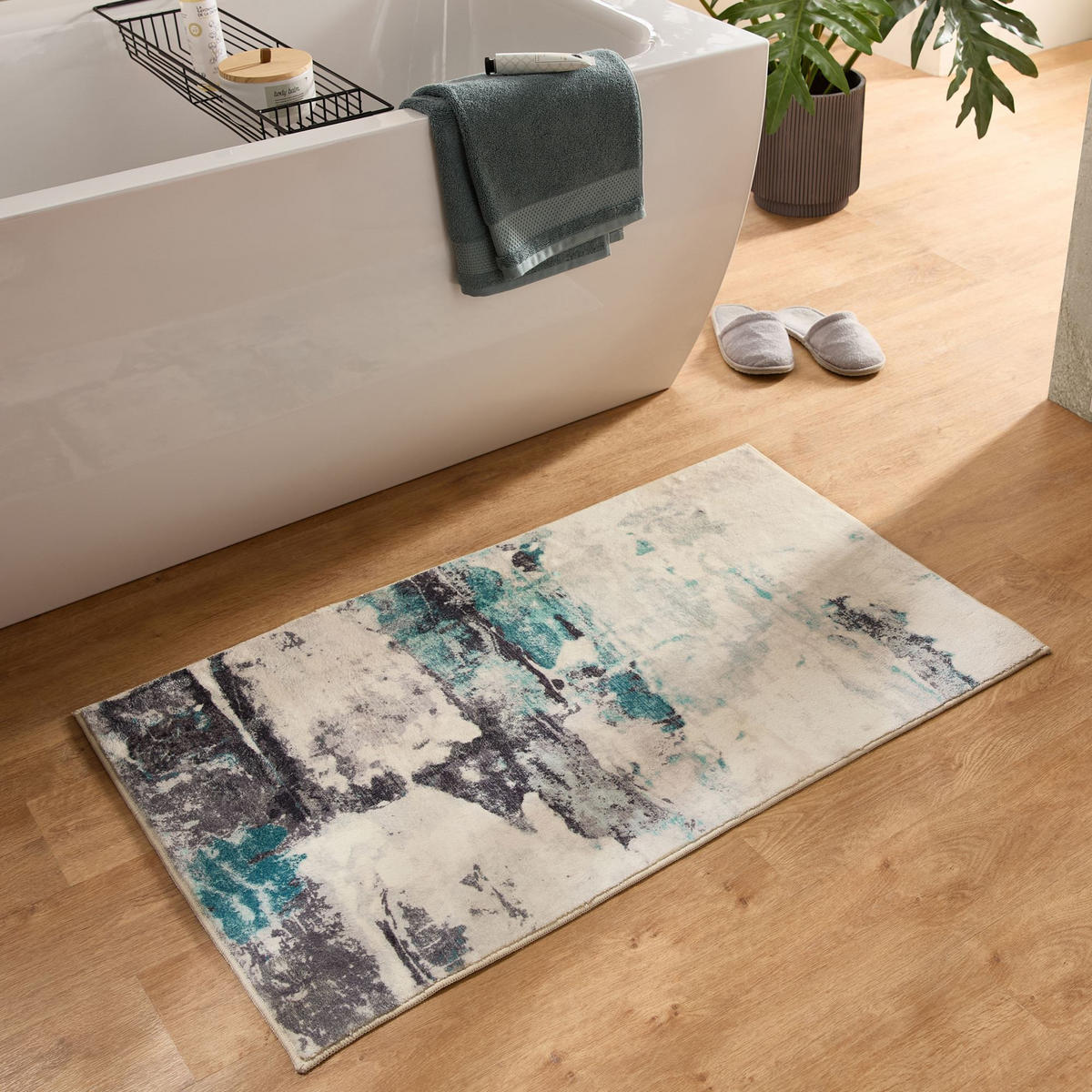 BADTEPPICH Ariella Grau 70x120 cm - Türkis, Textil (70/120cm) - Gino Falcone