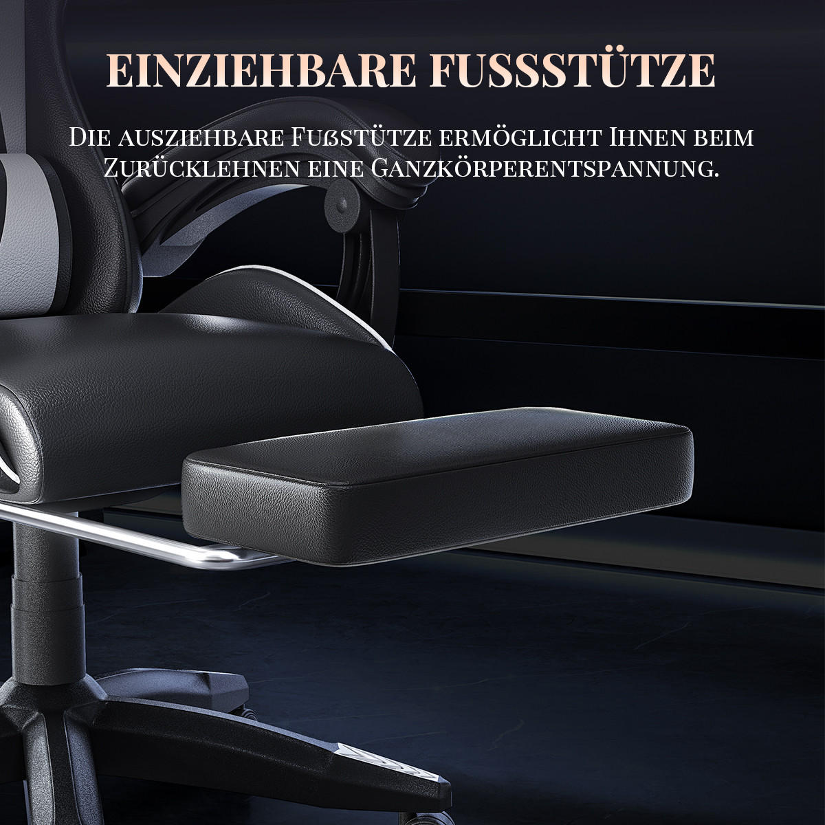 GAMINGSTUHL Schwarz-Weiß,mit Massage,Fußstütze, Ergonomisch, Verstellbar - Weiß, Metall (26/59/77cm) - Rattrix