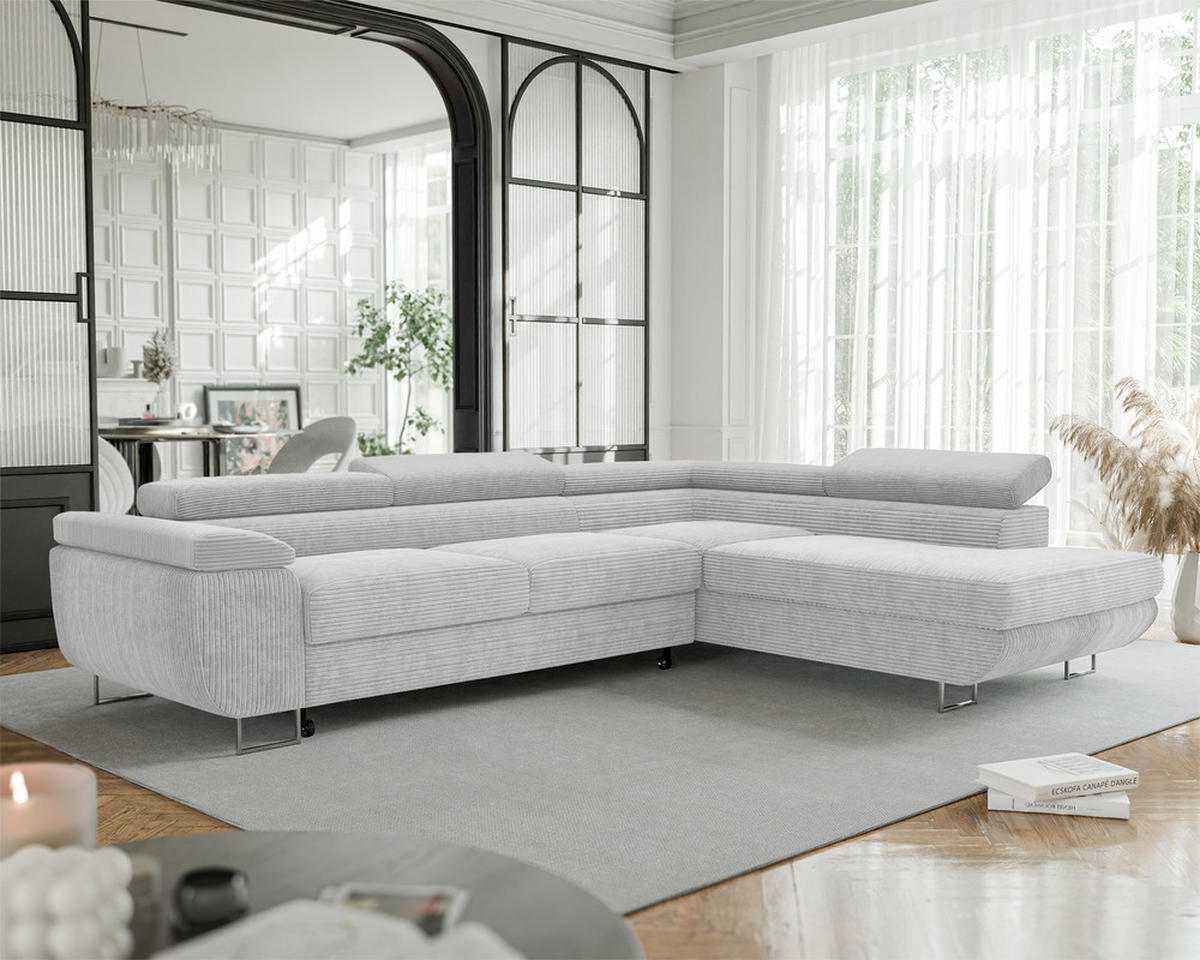 ECKSOFA ANTON mit Schlaffunktion und Bettkasten Hellgrau - Hellgrau, Holzwerkstoff/Kunststoff (274/203cm) - Idohome