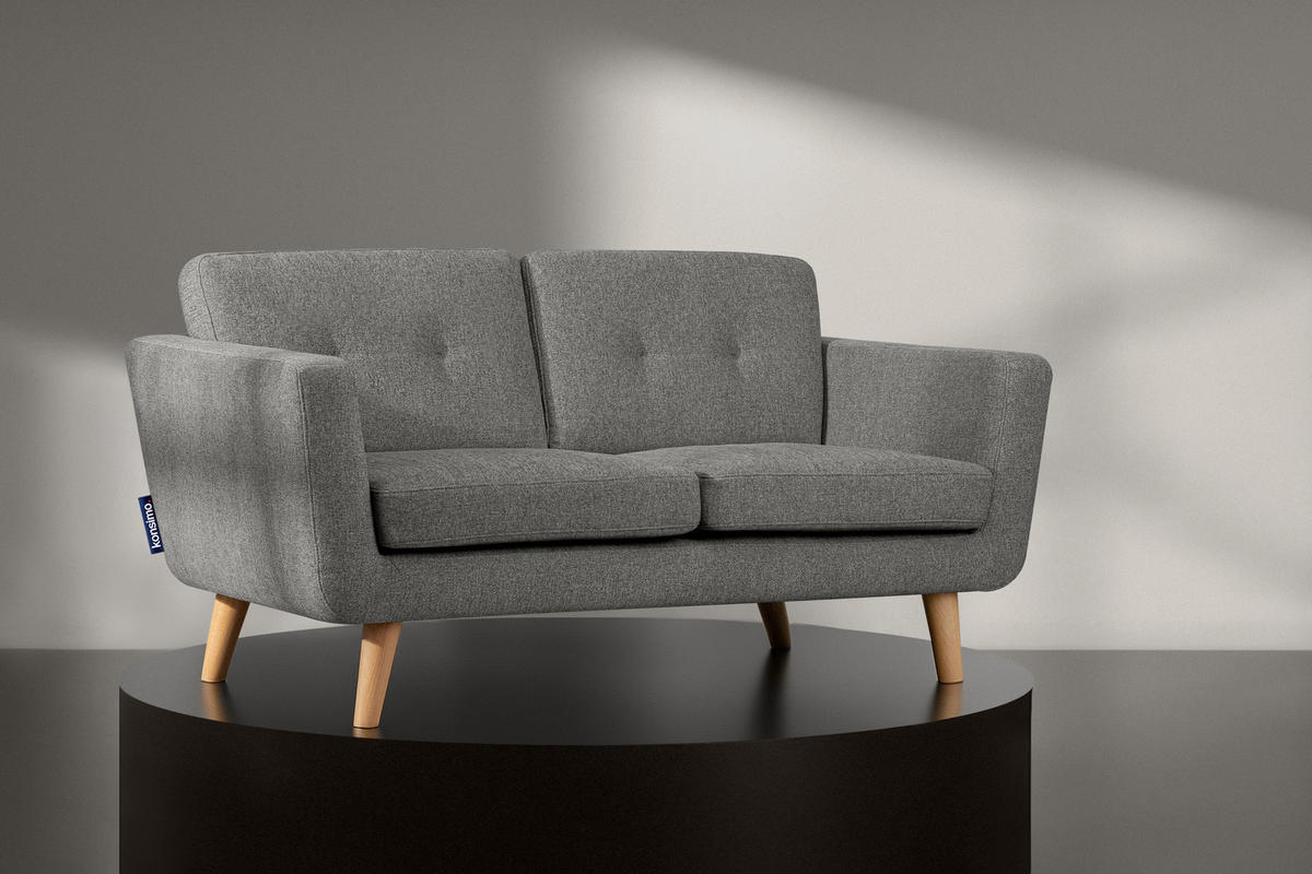 2-SITZER-SOFA TAGIO II mit Armlehnen, Aschgrau/Braun - Grau, Textil (88/80/153cm) - KONSIMO®