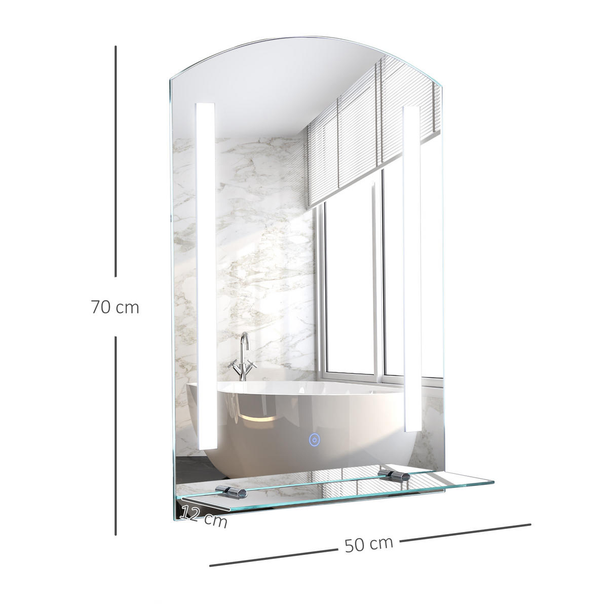 BADSPIEGEL mit Beleuchtung, Wandspiegel mit 3 Lichtfarben, IP44 Lichtspiegel - Silberfarben, Glas (12/70/50cm) - Kleankin