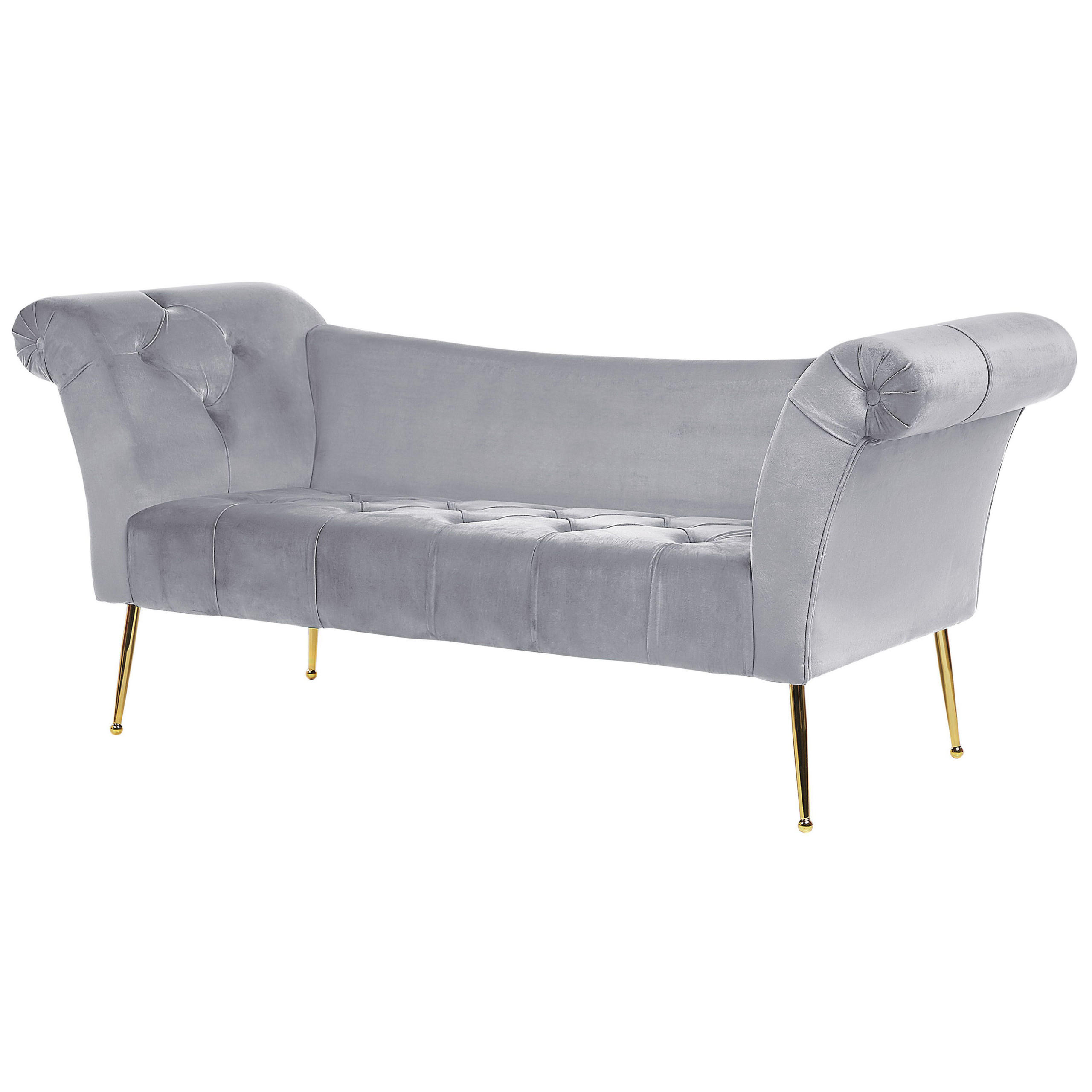 CHAISELONGUE Samtstoffhellgrau/gold Nantilly - Goldfarben/Grau, Textil (175/76/70cm) - Beliani