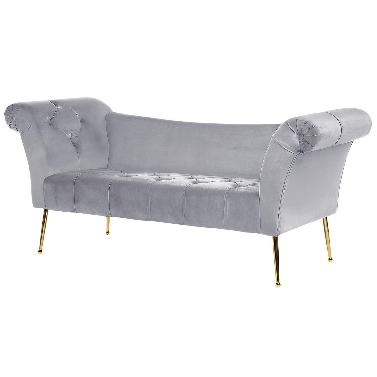 CHAISELONGUE Samtstoffhellgrau/gold Nantilly - Goldfarben/Grau, Textil (175/76/70cm) - Beliani