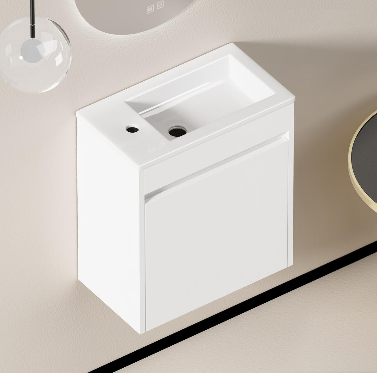 BADEZIMMERSCHRANK in Weiß aus Keramik und MDF 46x26x52 cm, platzsparend, mit Soft-Close-Tür und reichlich Stauraum - Weiß, Keramik (26/52/46cm) - Modfu