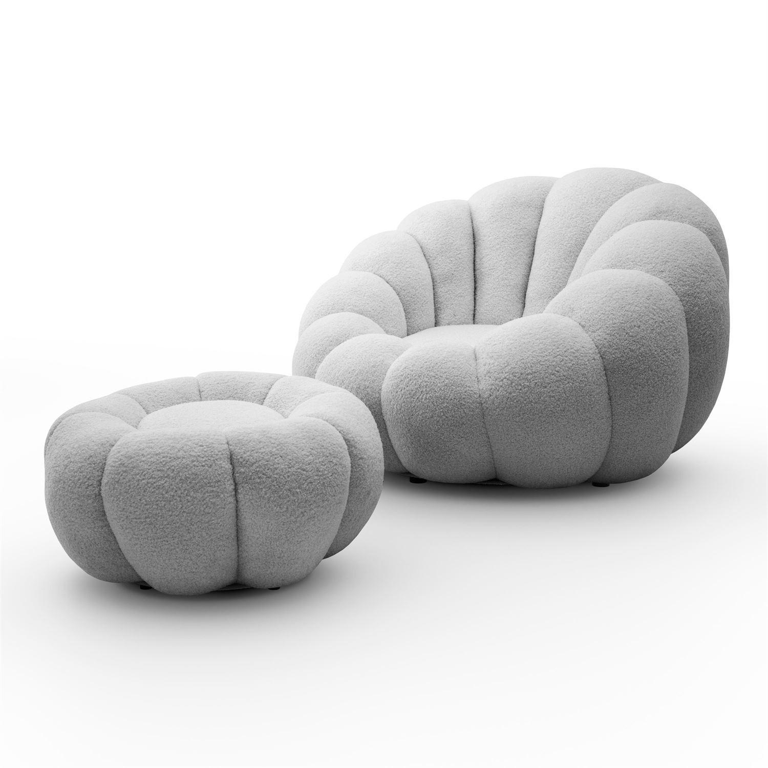 DREHSESSEL FLUFFY mit Fußstütze - Grau, Textil (95/60/95cm) - Lookway