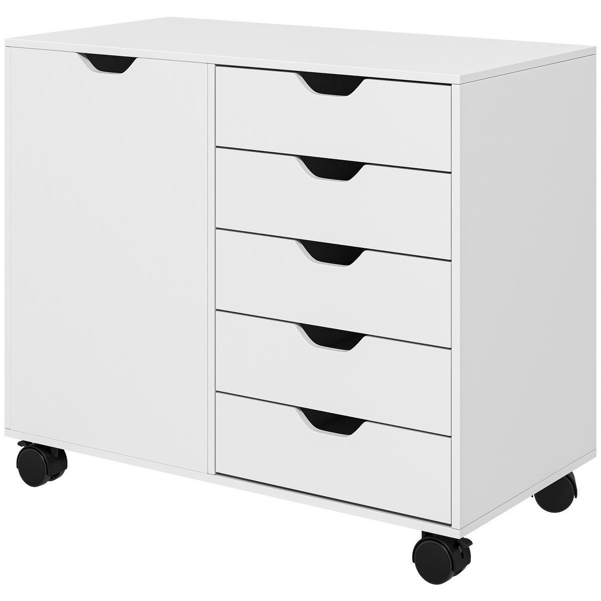 AKTENREGAL DE-14435 5 Schubladen + 1 Tür, verstellbar Weiß - Weiß, Holzwerkstoff (40/66.5/78cm) - ComfortXL