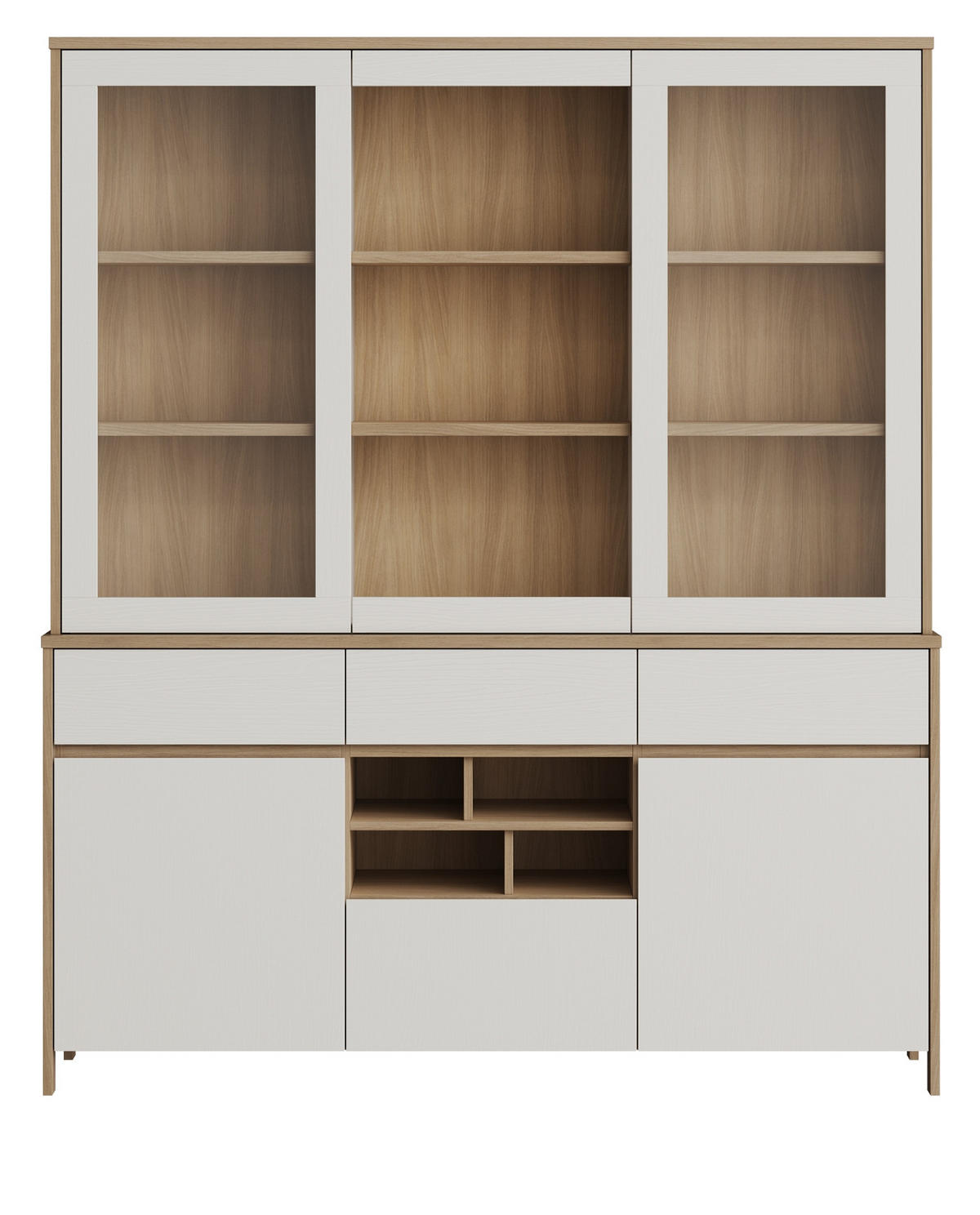 BUFFET weiß, Eiche, Buffetschrank skandinavisch 164 cm mit Soft-Close, Finnes - Eichefarben/Weiß, Glas/Holzwerkstoff (164/195/39cm) - Furn.Design