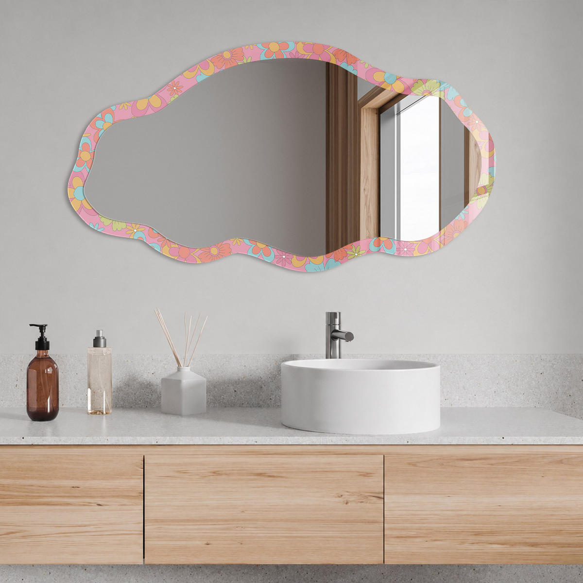 SPIEGEL 90x45 cm asymmetrisch mit Druck - Blumenmuster - Transparent, Glas (45/90/0.4cm) - TULUP