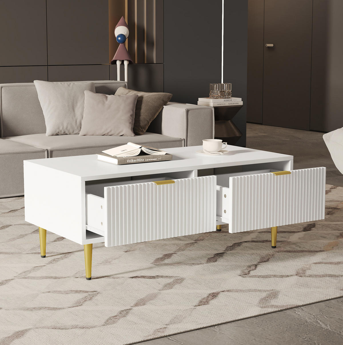 COUCHTISCH aus MDF 100x50x40 cm in Weiß mit 2 Schubladen - Weiß, Holzwerkstoff (100/50/40cm) - Modfu