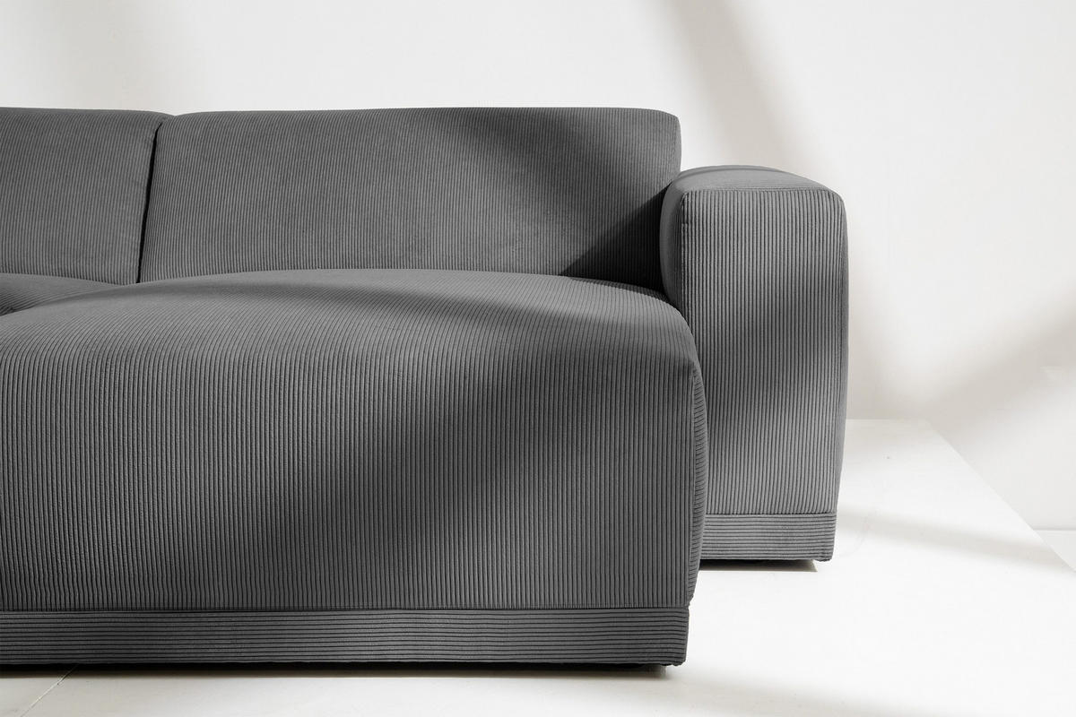 ECKSOFA-RECHTS MUDI in moderner Optik mit hochwertigem Kaltschaum, Cord-Stoff, grau - Schwarz/Grau, Textil (280/160cm) - KONSIMO®