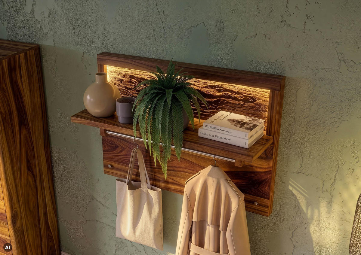 WANDGARDEROBE Sheesham 100x35x60 walnuss gewachst TORONTO LUX #276 - Dunkelbraun, Holz (100/60/35cm) - Massivmoebel24