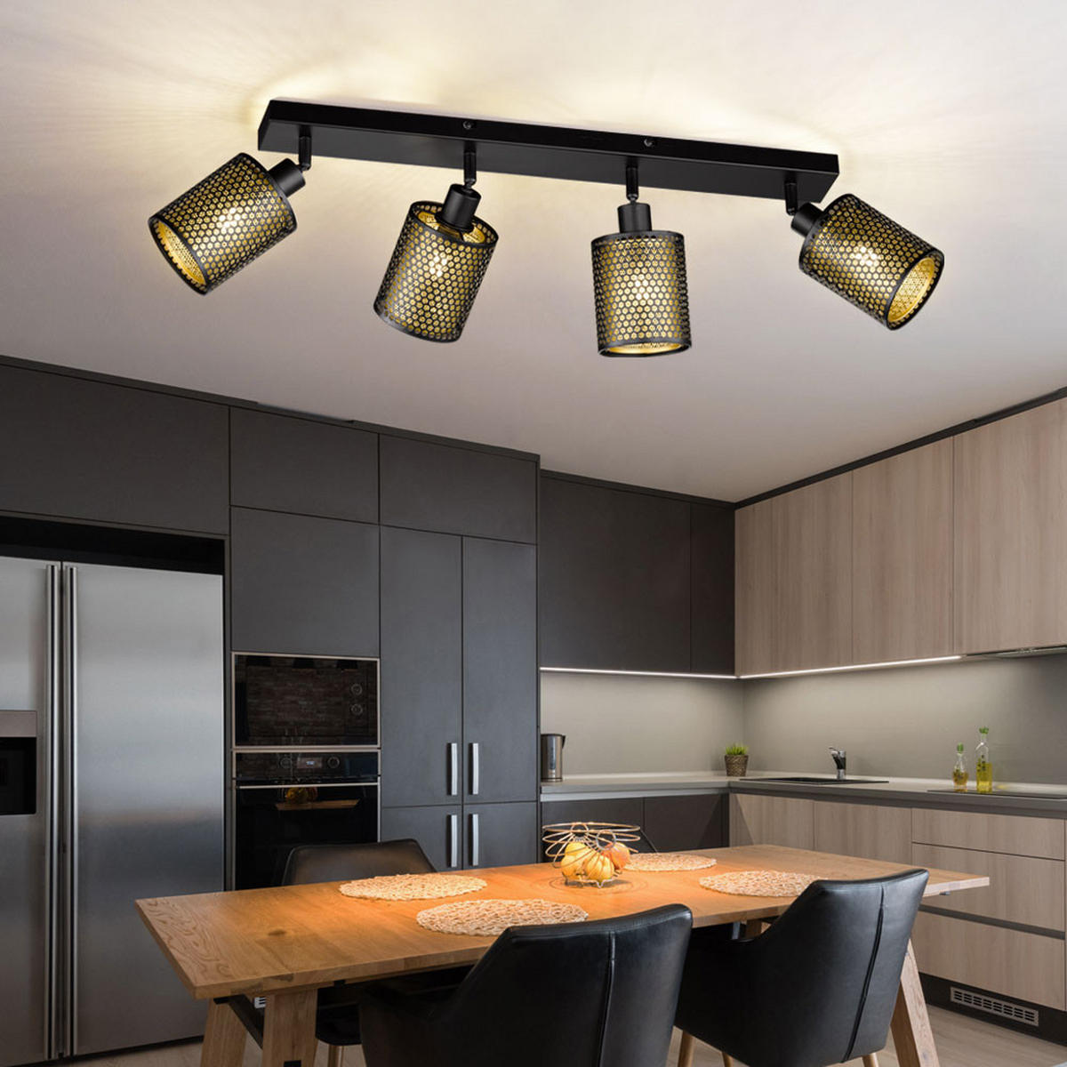 LED DECKENLEUCHTE Gitter Design Schwarz Gold - Schwarz, Metall (64/10/18cm) - Wofi